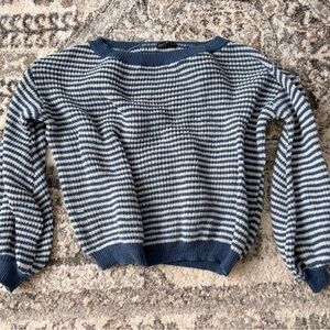 Cozy Blue and White Striped Women's Crewneck Sweater